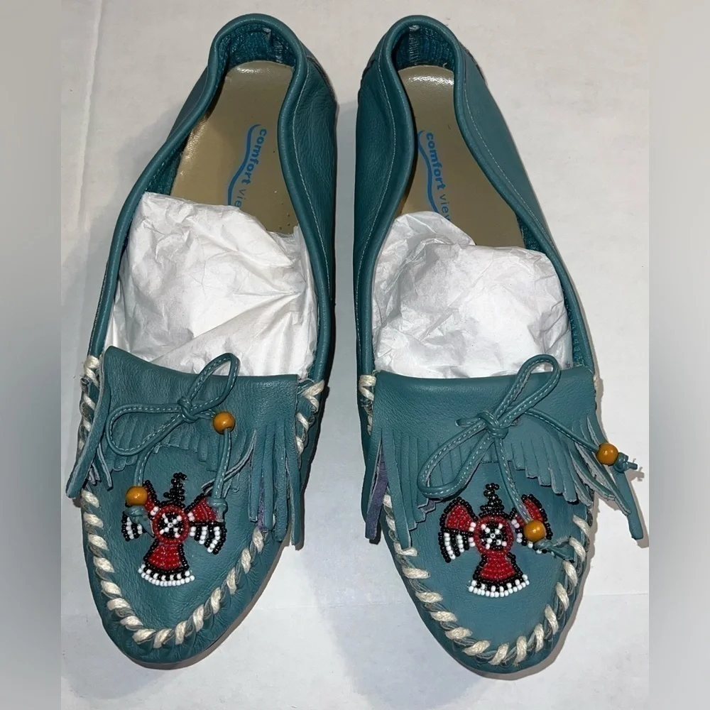 Teal leather Moccasins with beadwork size 10m - Picture 5 of 5